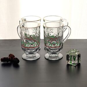 Vintage | Libbey Arby's 1987 Holly Berry glass Irish Coffee mugs with gold trim
